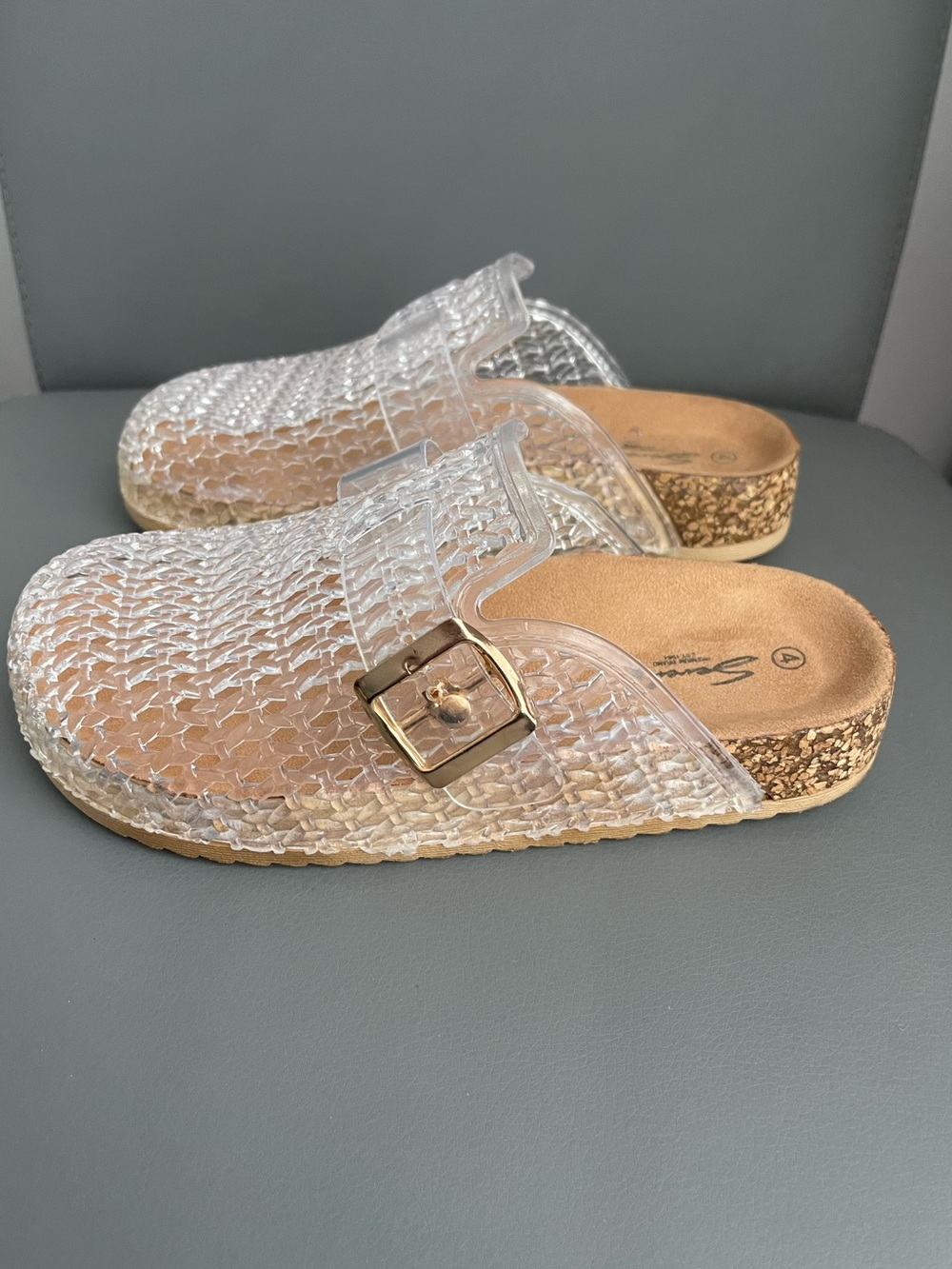 Seven7 Clear Jelly Woven Footbed Clogs Mules Girls  Size 4